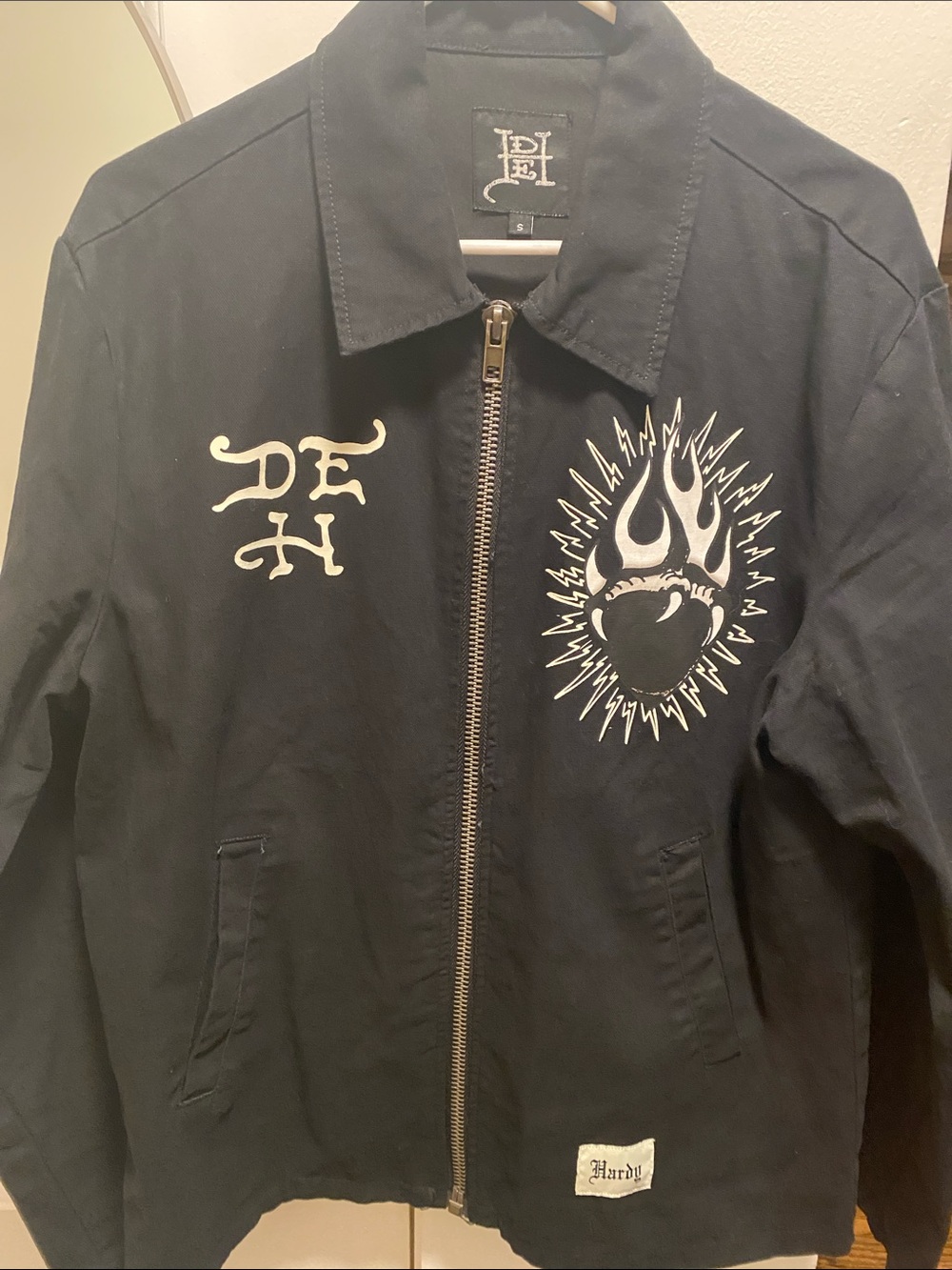 Ed Hardy Black Lightweight Zip Jacket with White Flame Heart Graphic